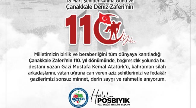 BAŞKAN POSBIYIK’TAN 18 MART ÇANAKKALE ZAFERİ MESAJI